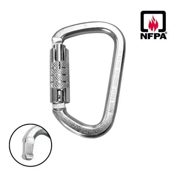 MOSQUETÃO NFPA D AÇO TRIPLA TRAVA